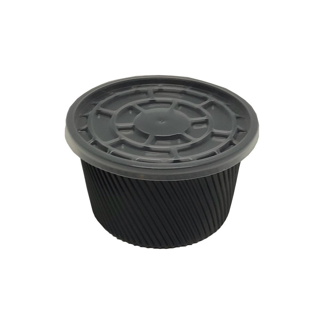 Çorba Kase Tırtıklı Siyah Plastik Kap+Kapak 14 OZ