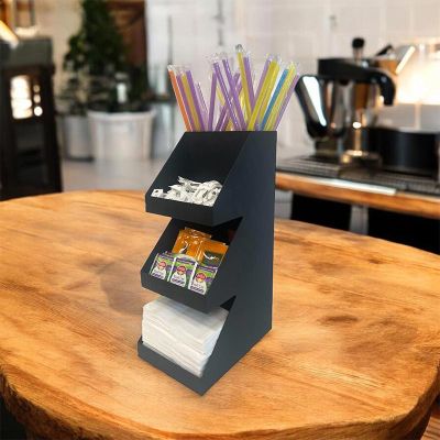 Decorelax 3 Katlı 5 Bölmeli Metal Pipet & Peçetelik & Şekerlik Organizer, Siyah