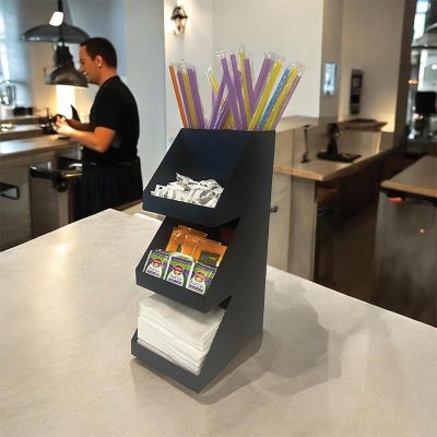 Decorelax 3 Katlı 5 Bölmeli Metal Pipet & Peçetelik & Şekerlik Organizer, Siyah