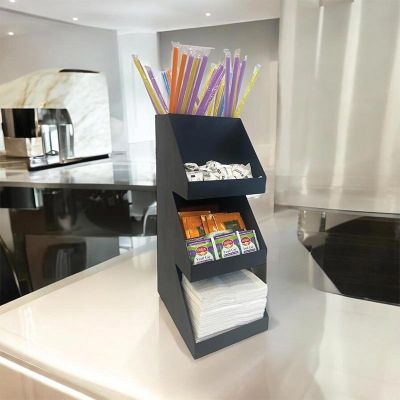 Decorelax 3 Katlı 5 Bölmeli Metal Pipet & Peçetelik & Şekerlik Organizer, Siyah