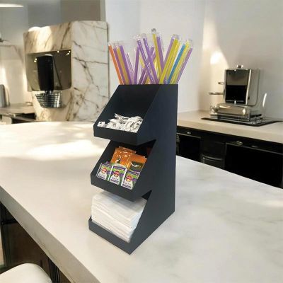 Decorelax 3 Katlı 5 Bölmeli Metal Pipet & Peçetelik & Şekerlik Organizer, Siyah
