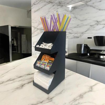 Decorelax 3 Katlı 5 Bölmeli Metal Pipet & Peçetelik & Şekerlik Organizer, Siyah
