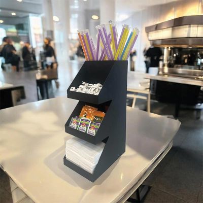 Decorelax 3 Katlı 5 Bölmeli Metal Pipet & Peçetelik & Şekerlik Organizer, Siyah