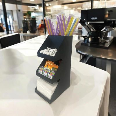 Decorelax 3 Katlı 5 Bölmeli Metal Pipet & Peçetelik & Şekerlik Organizer, Siyah