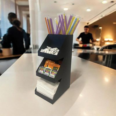 Decorelax 3 Katlı 5 Bölmeli Metal Pipet & Peçetelik & Şekerlik Organizer, Siyah
