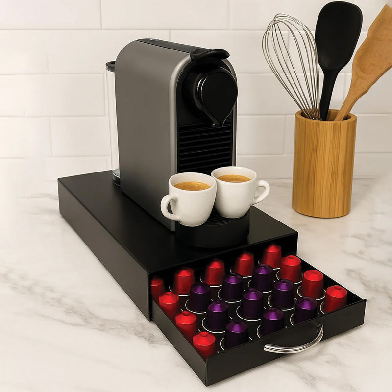 Decorelax Çekmeceli 5 Bölmeli Kapsül Kahve Standı, Siyah