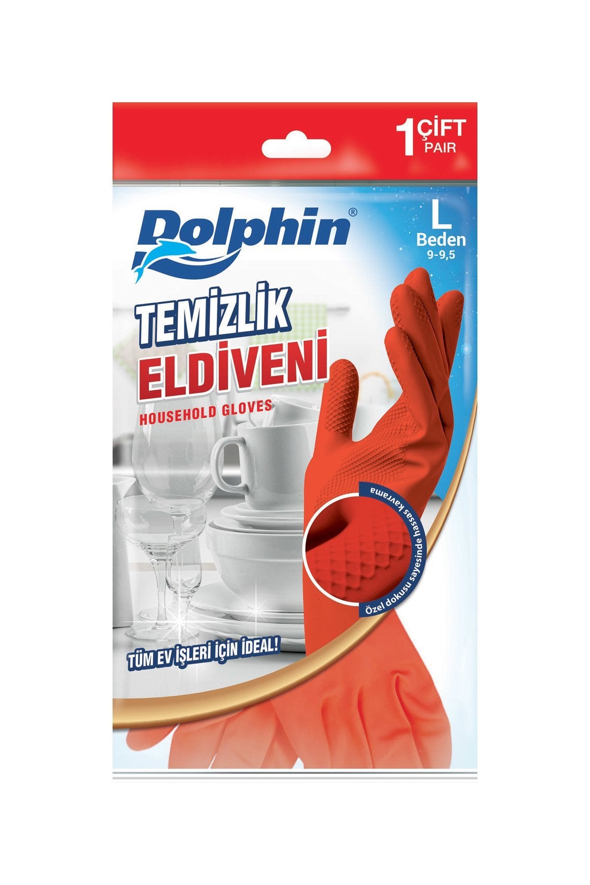 Dolphin Temizlik Eldiveni (9-9,5) Large Kırmızı
