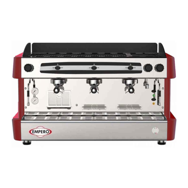 Empero Yarı Otomatik Espresso Kahve Makinesi, 3 Gruplu, Kırmızı