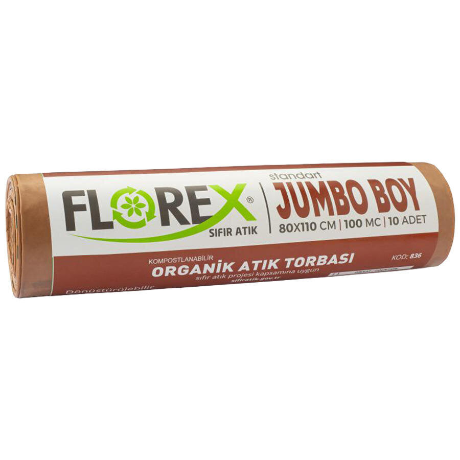Florex Organik Atık Çöp Torbası Jumbo Boy 80 cm x 110 cm Kahverengi 10'lu Paket