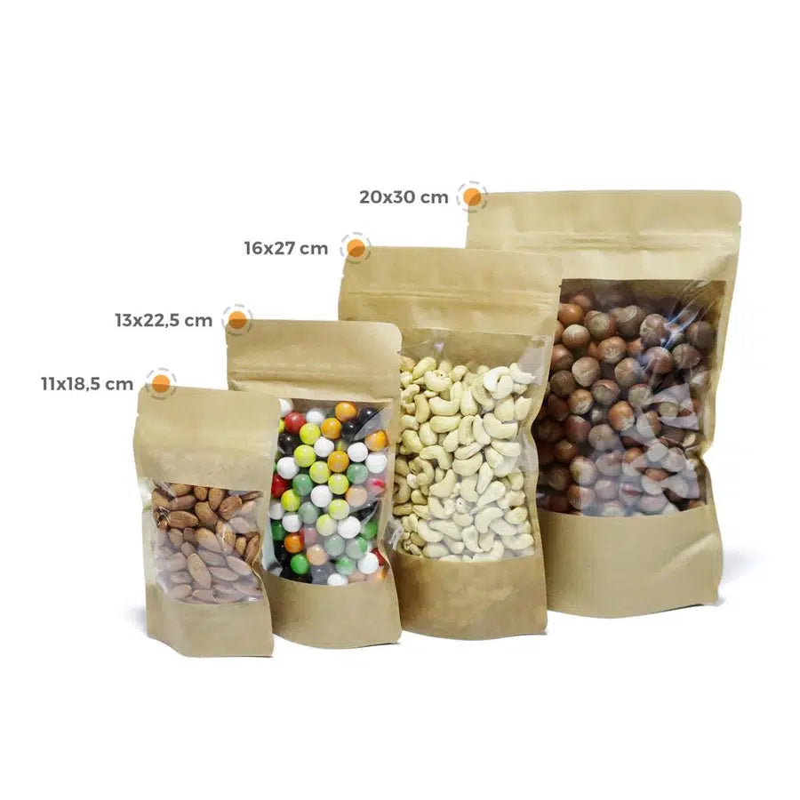 Geniş Pencereli Kraft Doypack 11x18,5 cm - 100 Adet