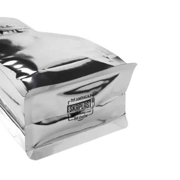 Pocket Kilitli Parlak Gri Metalize Flat Bottom Torba, 11,5 x 21,5 + 8 CM