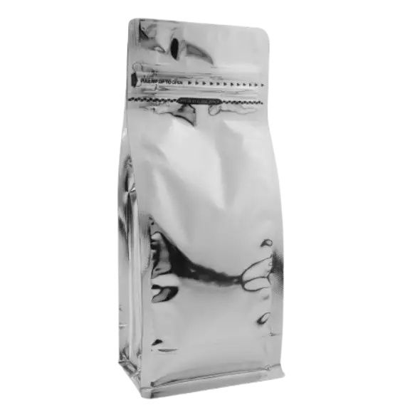 Pocket Kilitli Parlak Gri Metalize Flat Bottom Torba, 11,5 x 21,5 + 8 CM