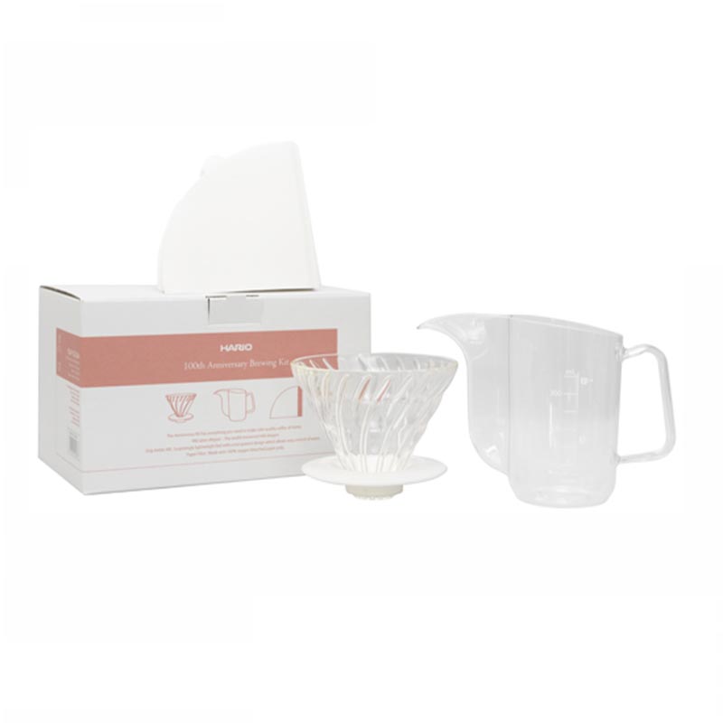 Hario VDAP-02-BLM 100. Yıl Demleme Kiti (V60 02 Cam Dripper + AIR Kettle + Filtre Kağıdı)