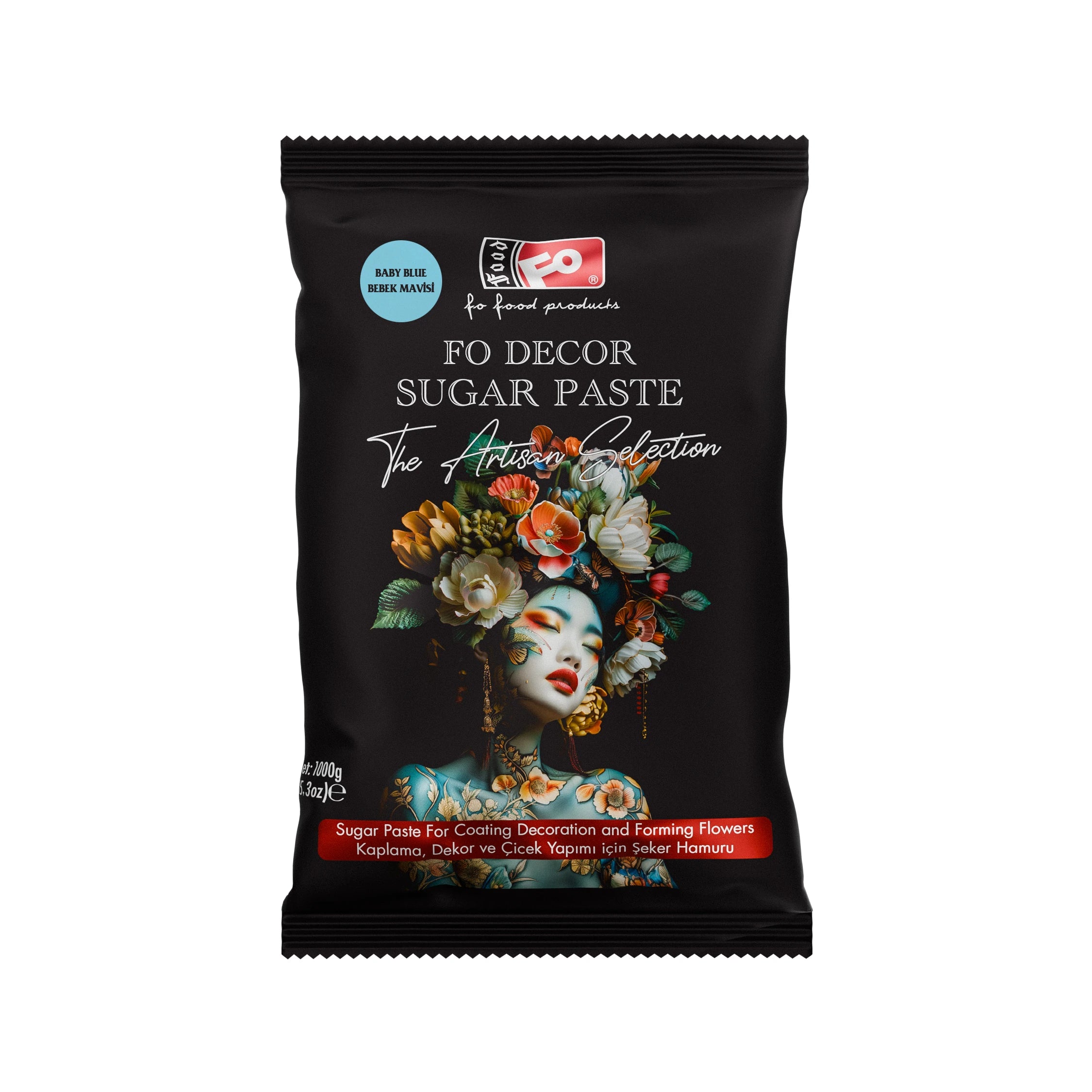 FO Bebek Mavisi Fodekor Kaplama, Dekor ve Çiçek Yapımı için Şeker Hamuru 1 kg