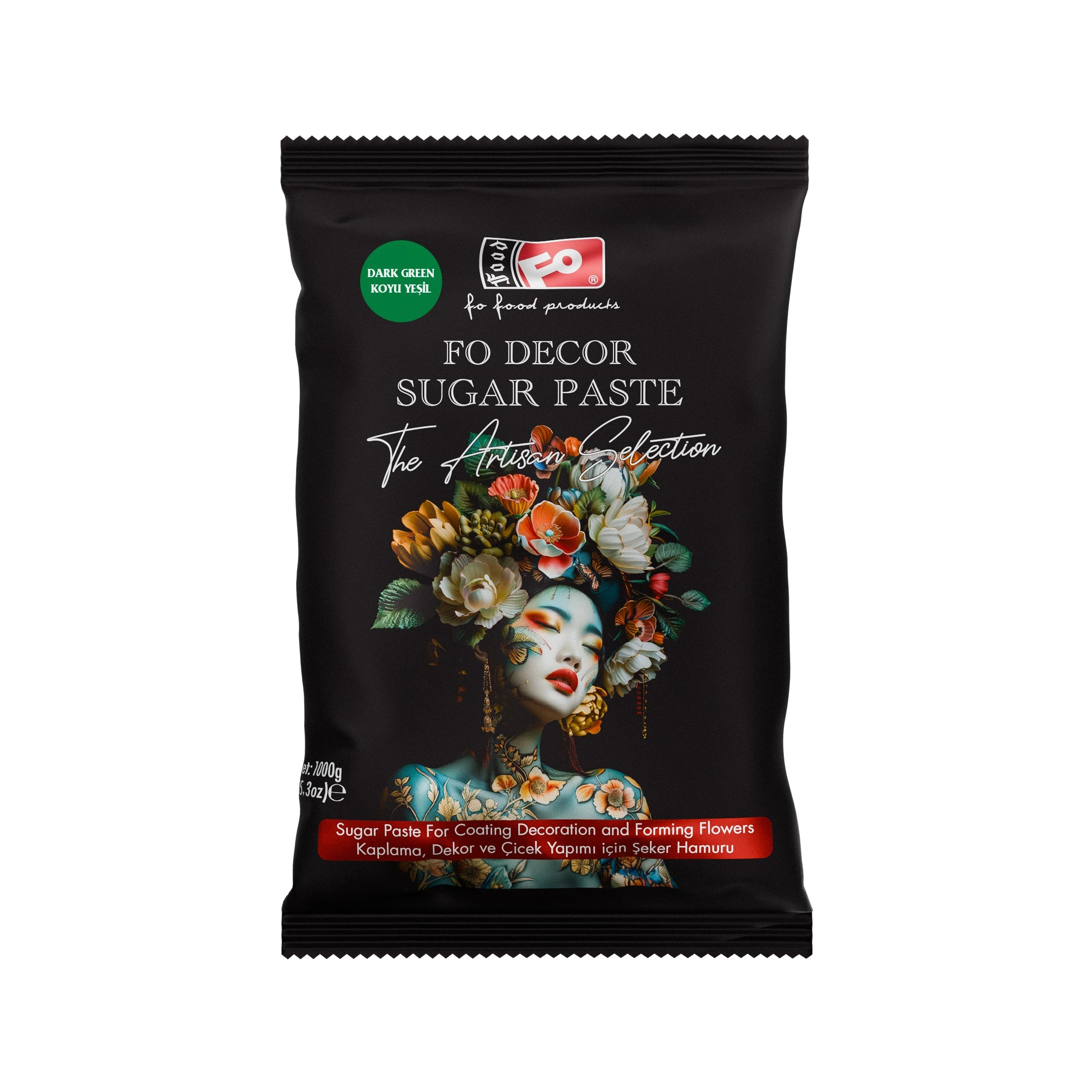 FO Koyu Yeşil Fodekor Kaplama, Dekor ve Çiçek Yapımı için Şeker Hamuru 1 kg