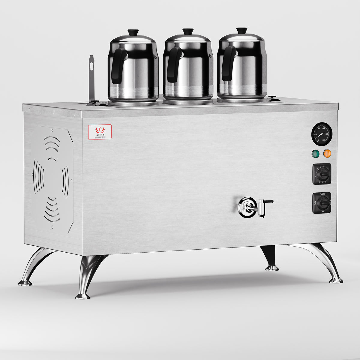 Inoks Pro Compact Elektrikli Çay Makinesi 30 LT 3 Demlik