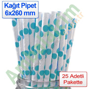 Pipet Kağıt 6x260 mm Puantiyeli 25 Adetli BEYAZ - TURKUAZ
