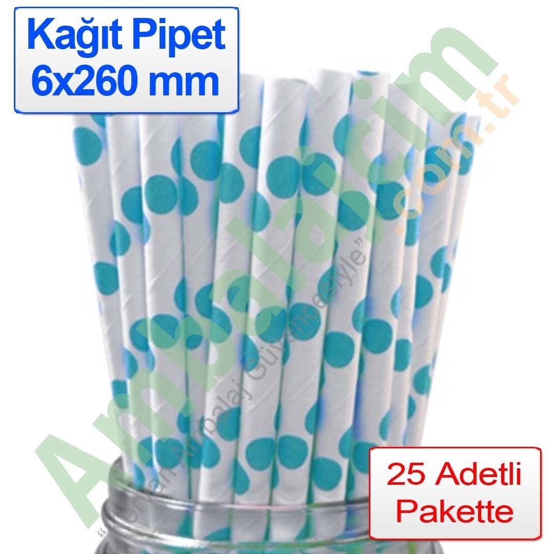 Pipet Kağıt 6x260 mm Puantiyeli 25 Adetli BEYAZ - TURKUAZ