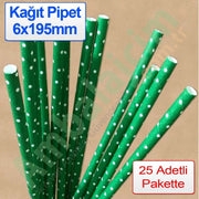 Pipet Kağıt 6x195mm Puantiyeli  25 Adetli Yeşil Üzeri Beyaz Puantiye