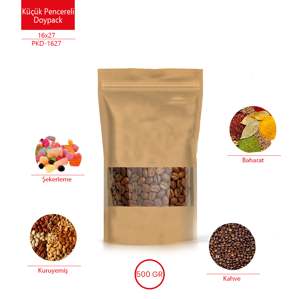 Kraft Pencereli Kilitli Doypack 16x27cm