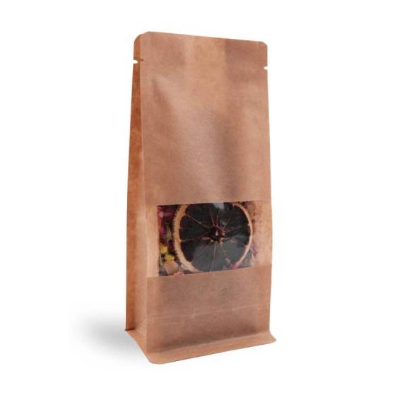 Kraft Pencereli Flat Bottom Torba, 10 x 23 + 8 CM