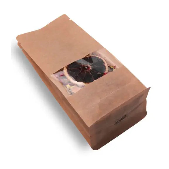 Kraft Pencereli Flat Bottom Torba, 10 x 23 + 8 CM