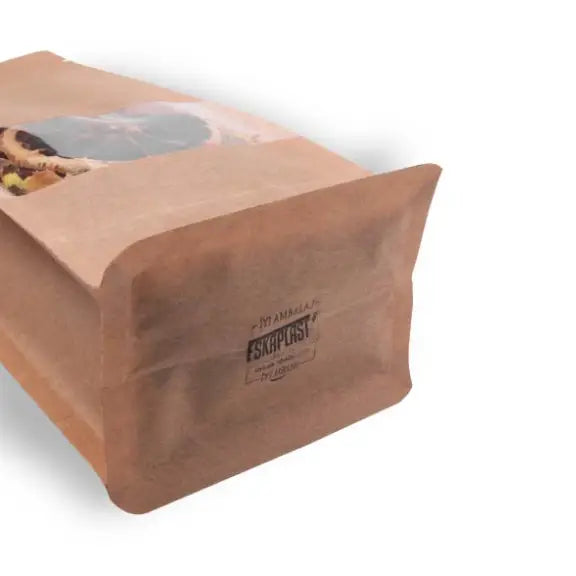 Kraft Pencereli Flat Bottom Torba, 10 x 23 + 8 CM