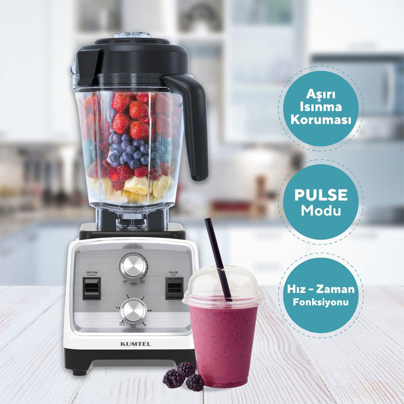 Kumtel HCTB-01 Profesyonel Buz Kırıcılı Bar Blender, 3 L, 1600 W, Beyaz