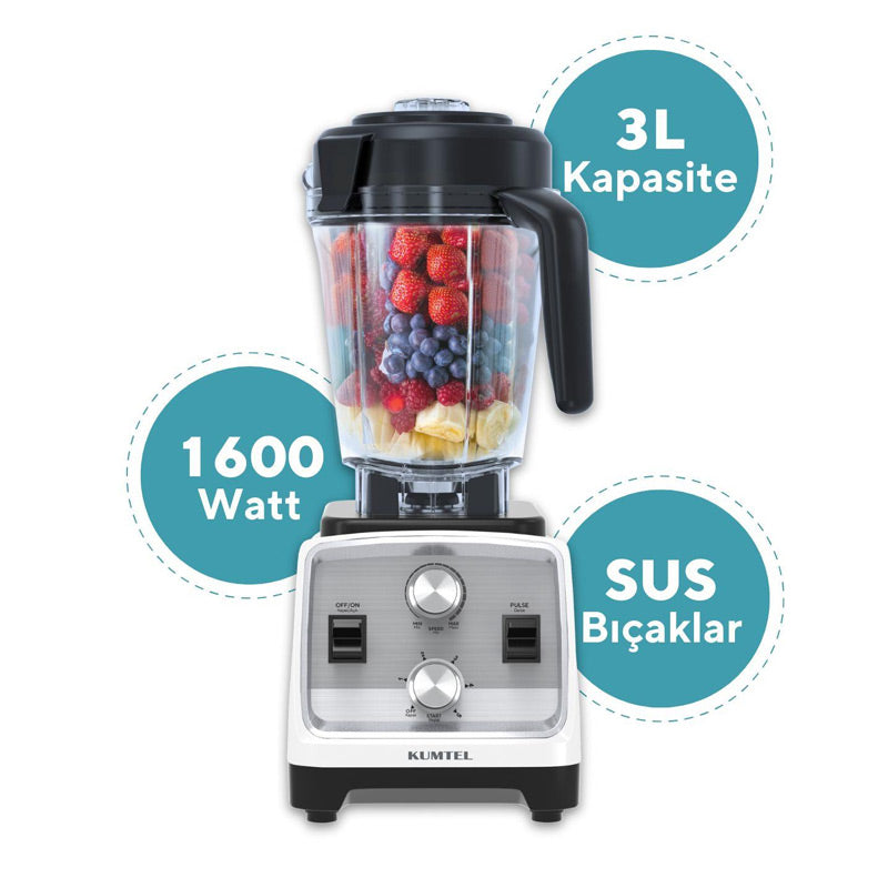 Kumtel HCTB-01 Profesyonel Buz Kırıcılı Bar Blender, 3 L, 1600 W, Beyaz