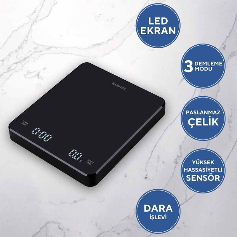 Kumtel V60-02 V60 Dijital Zamanlayıcılı Hassas Kahve Demleme Tartısı