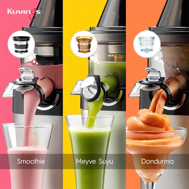 Kuvings EVO820 Slow Juicer Katı Meyve Sıkacağı, Smoothie ve Dondurma Aparatlı, Siyah