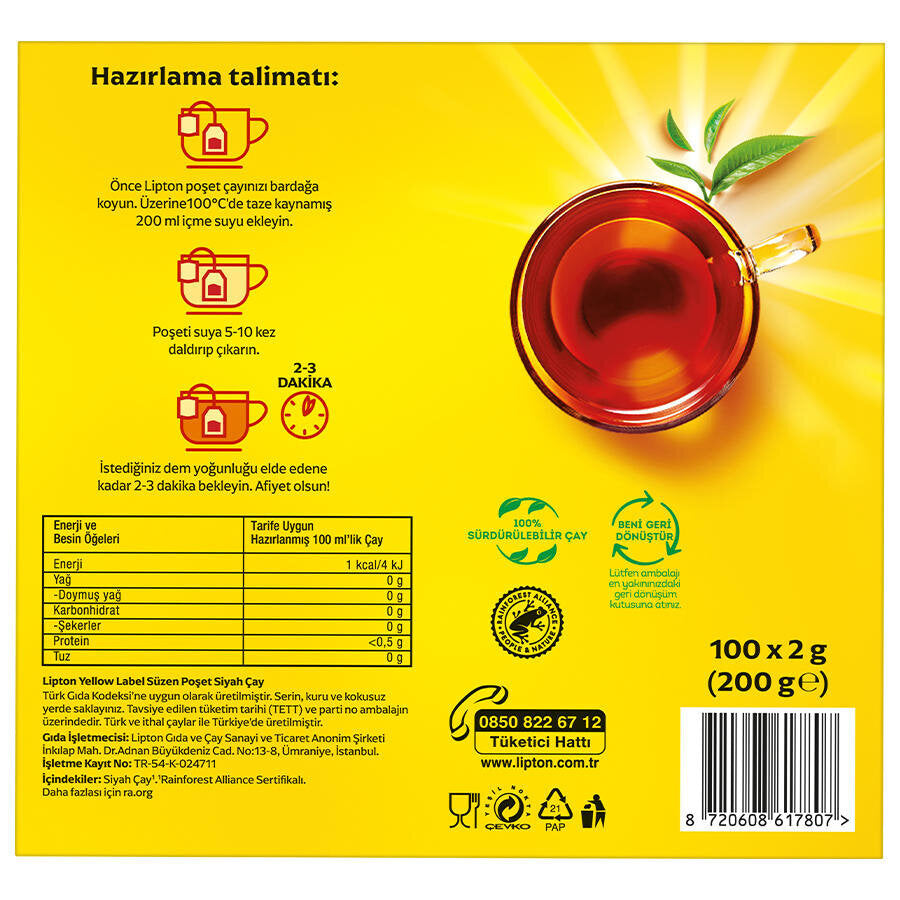 Lipton Yellow Label Bardak Poşet Çay 100'lü