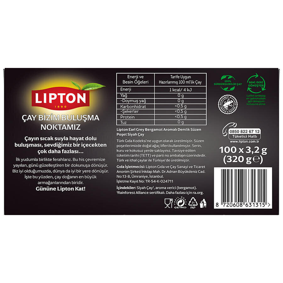 Lipton Earl Grey Demlik Poşet Çay 100'lü