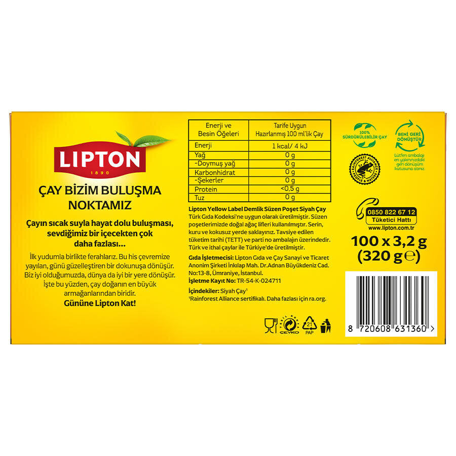 Lipton Yellow Label Demlik Poşet Çay 100'lü