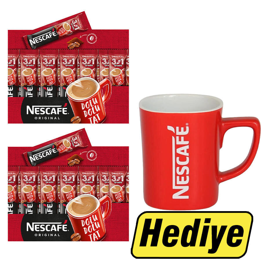 Nescafe 3'ü 1 Arada Kahve 17,5 gr 72'li Paket 2 Adet + Nescafe Kupa Tekli Hediye