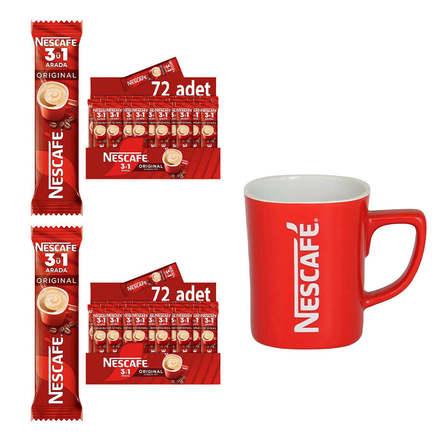 Nescafe 3'ü 1 Arada Kahve 17,5 gr 72'li Paket 2 Adet + Nescafe Kupa Tekli Hediye