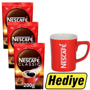 Nescafe Classic Kahve Ekonomik Paket 200 gr 3 Adet +  Nescafe Kupa Tekli Hediye