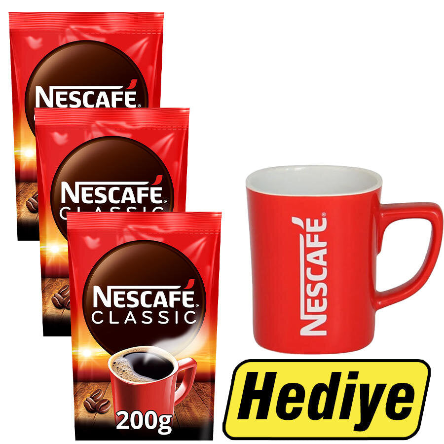 Nescafe Classic Kahve Ekonomik Paket 200 gr 3 Adet +  Nescafe Kupa Tekli Hediye