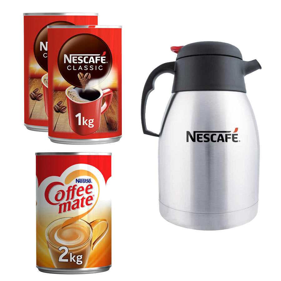 Nescafe Classic Kahve Teneke Kutu 1 kg 2 Adet + Nestle Coffee Mate Kahve Beyazlatıcı 2 kg + Nescafe Çelik Termos 1,5  Lt Tekli Hediye