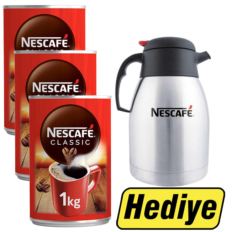Nescafe Classic Kahve Teneke Kutu 1 kg 3 Adet + Nescafe Çelik Termos 1,5 Lt Tekli Hediye