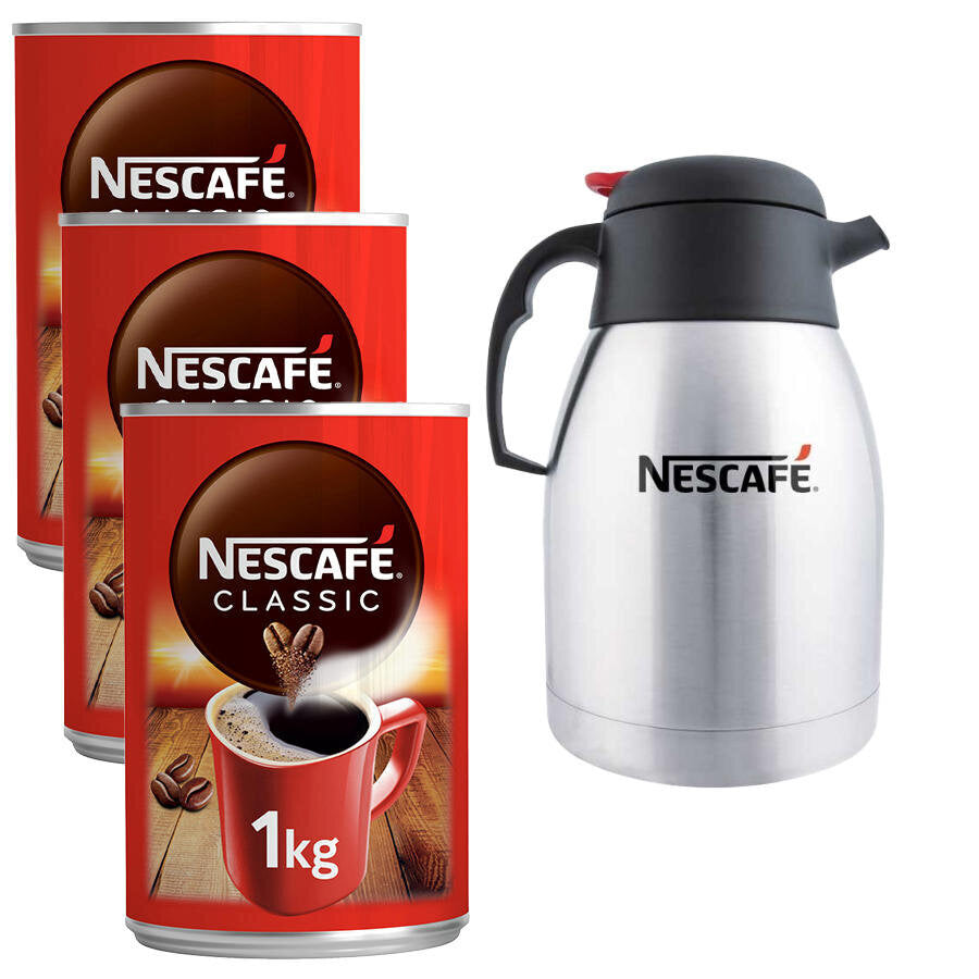 Nescafe Classic Kahve Teneke Kutu 1 kg 3 Adet + Nescafe Çelik Termos 1,5 Lt Tekli Hediye