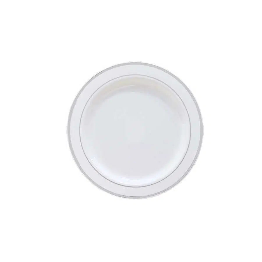 Plastik Gümüş Renk İşlemeli Beyaz Tabak 19 cm - 6 Adet