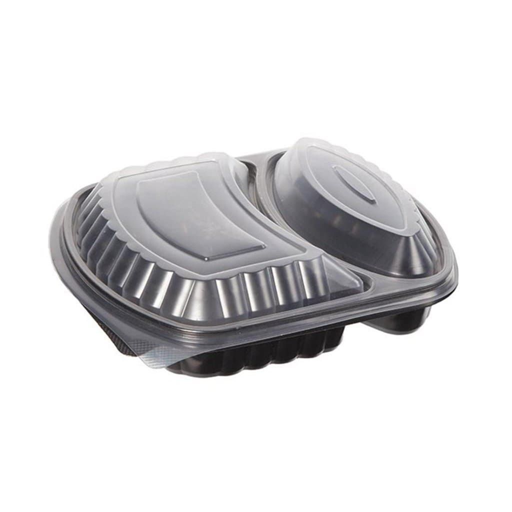 2 Bölmeli Kapaklı Siyah Gıda Kabı (Sıcaklığa Dayanıklı)