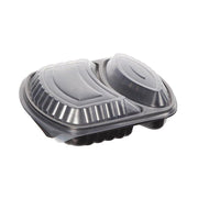 2 Bölmeli Kapaklı Siyah Gıda Kabı (Sıcaklığa Dayanıklı)