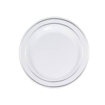 Porselen Görünümlü Gümüş Şeritli Plastik Tabak 19 cm