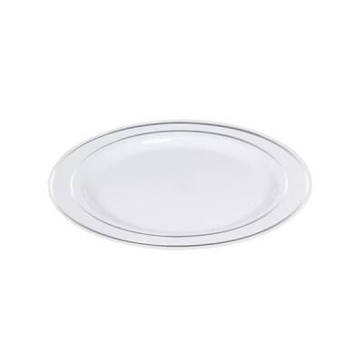 Porselen Görünümlü Gümüş Şeritli Plastik Tabak 19 cm