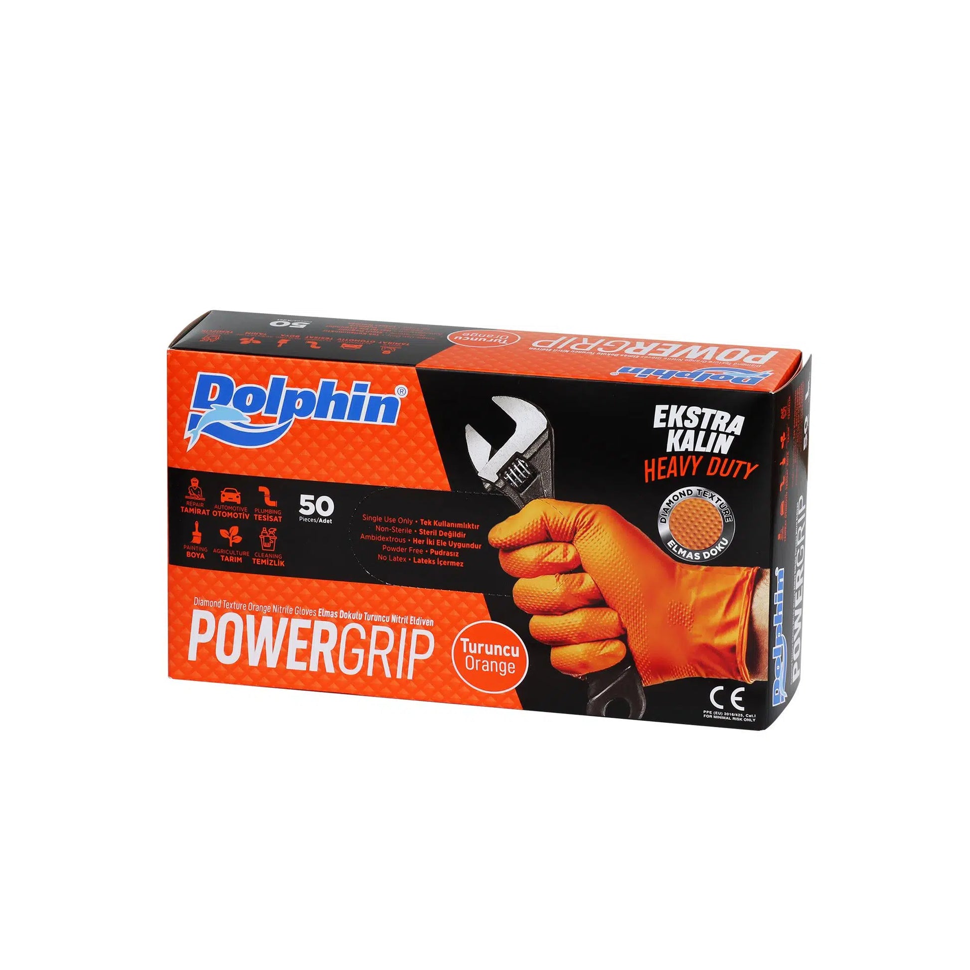 PowerGrıp Pudrasız Turuncu Nitril Eldiven (XL) Ekstra Kalın - 50 Adet