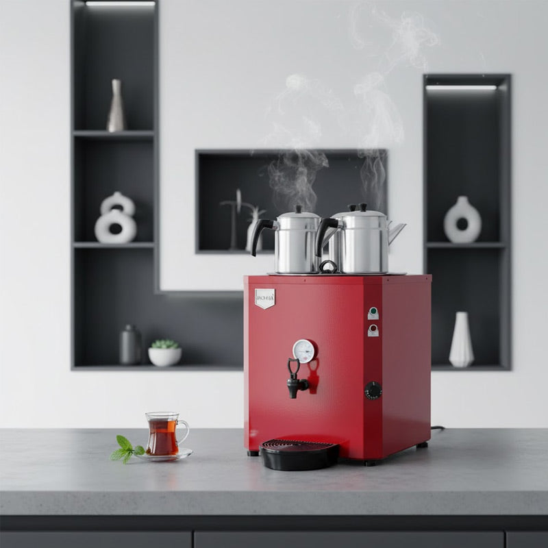 Remta DE10 Jumbo Çay Makinesi, 3 Demlikli, 40 L, Elektrikli, Kırmızı