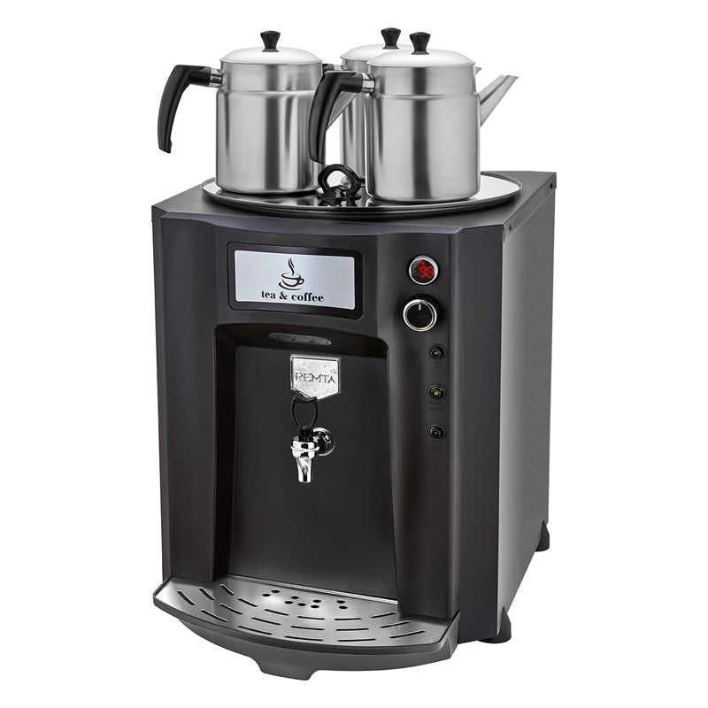 Remta DE10SP Premium Jumbo Şamandıralı Çay Makinesi, 3 Demlikli, 40 L, Elektrikli, Siyah