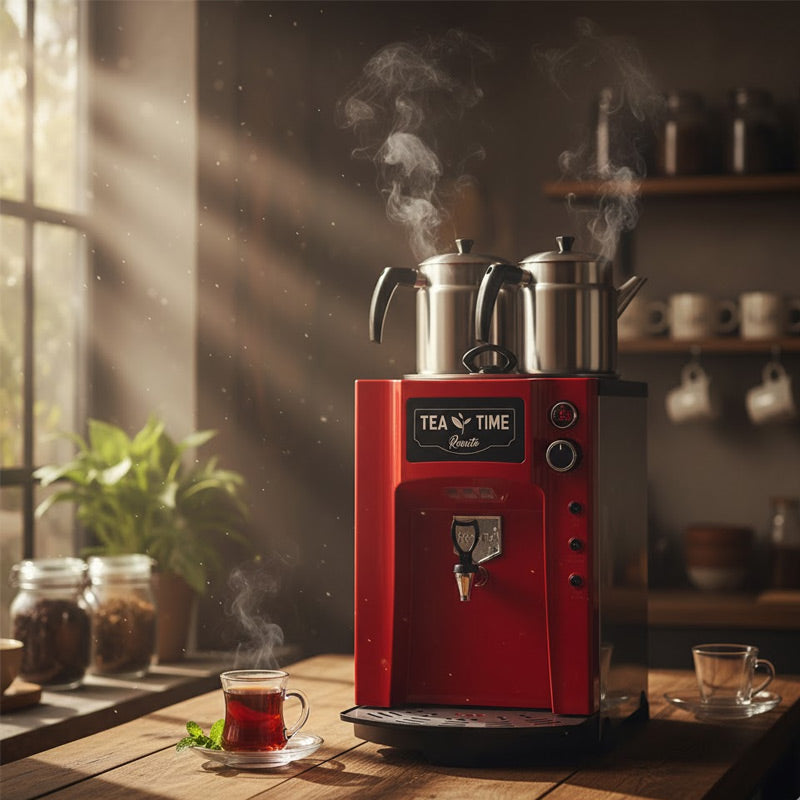 Remta DE12P Premium Jumbo Çay Makinesi, 2 Demlikli, 15 L, Elektrikli, Kırmızı